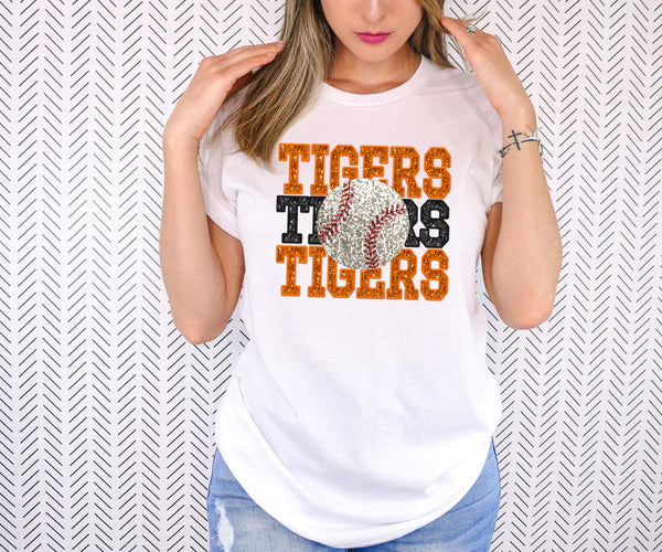 FAUX SEQUIN TIGERS BASEBALL COMFORT COLORS TEE